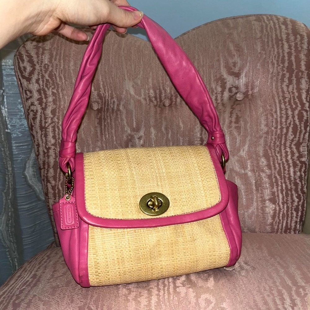 Coach Straw & Leather Shoulder Bag – Style 42475